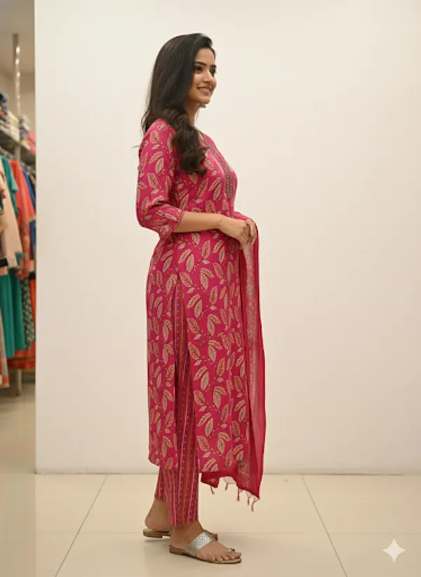 Red_Cotton_Blend_Kurta_Set_For_Women