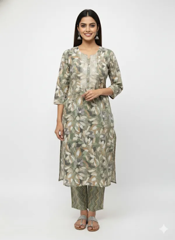 Green_Cotton_Kurta_Set_For_Women