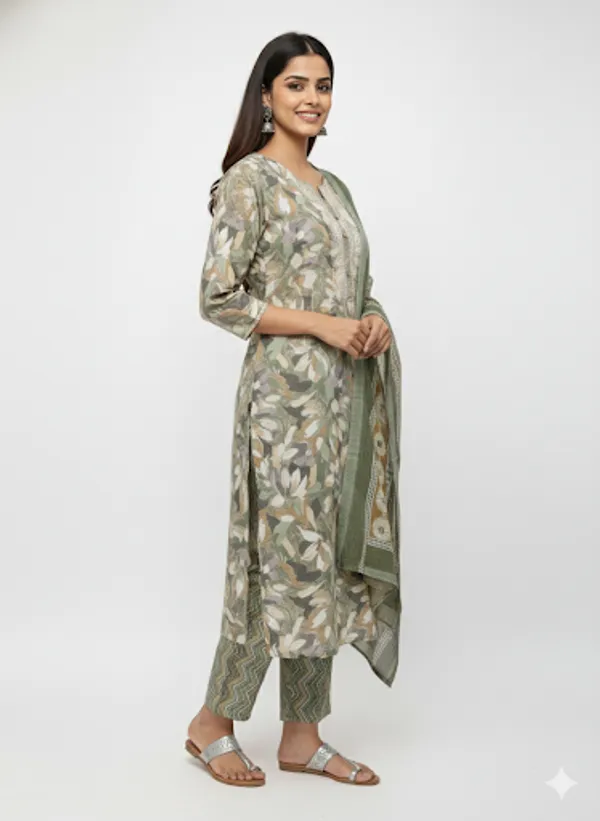 Green_Cotton_Kurta_Set_For_Women