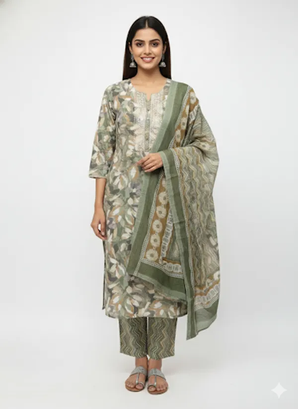 Green_Cotton_Kurta_Set_For_Women