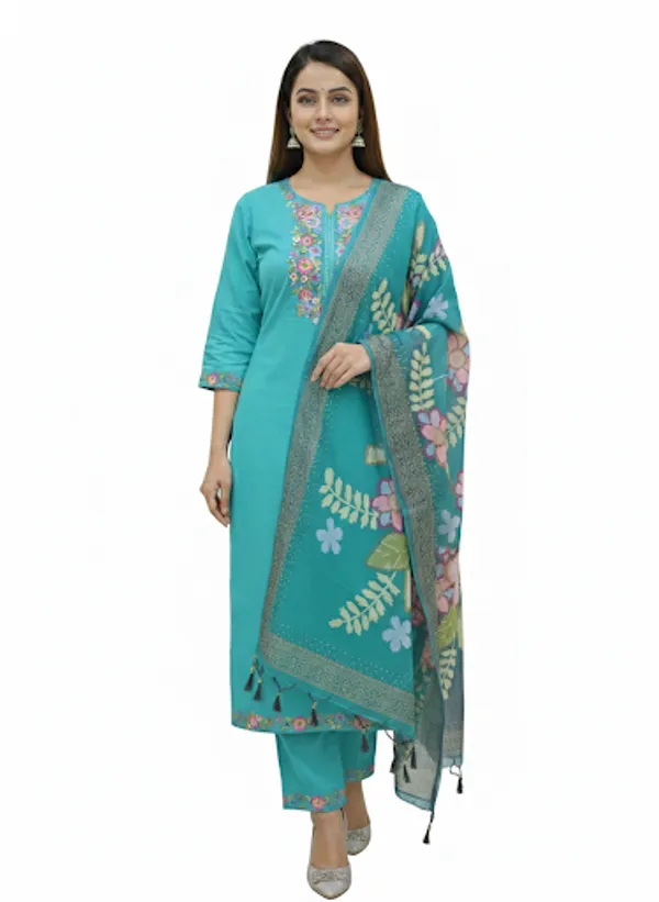 Sea_Green_Cotton_Suit_Set_For_Women