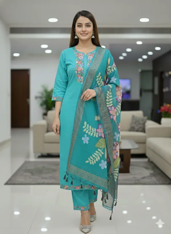 Sea_Green_Cotton_Suit_Set_For_Women