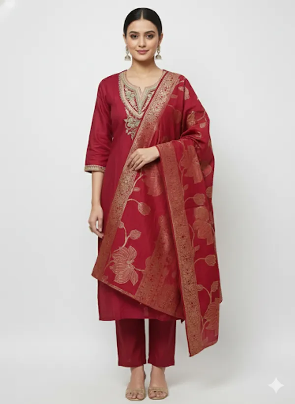 Maroon_Silk_Kurta_Set_For_Women
