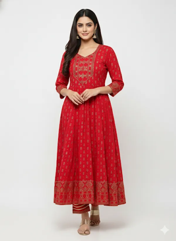 Red_Cotton_Anarkali_Kurti_For_Women