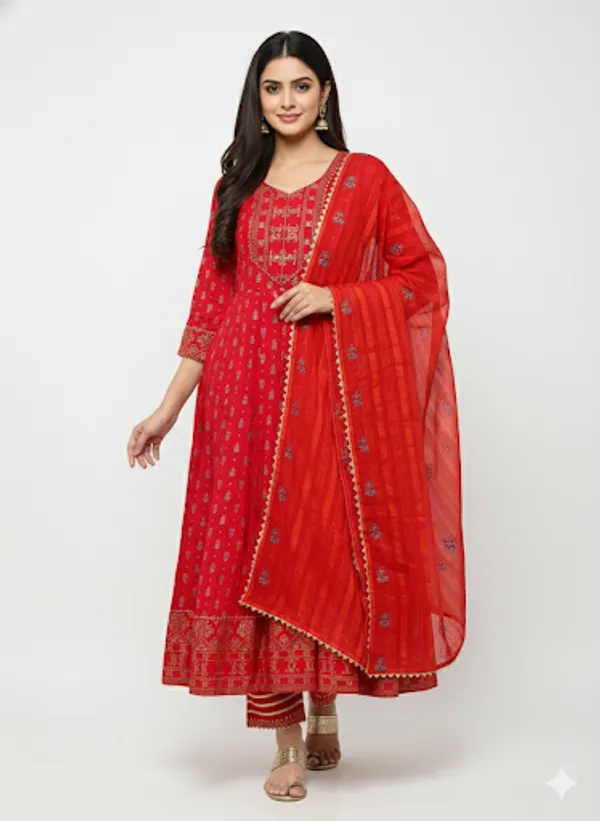 Red_Cotton_Anarkali_Kurti_For_Women