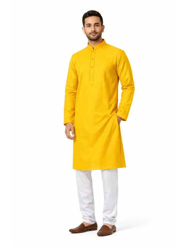 Yellow_100%_Cotton_Kurta_Pajama_For_Men