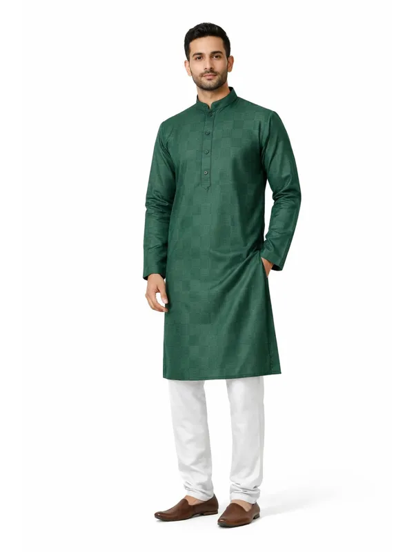 Green_Cotton_Rayon_Blend_Kurta_Pajama_Set_For_Men