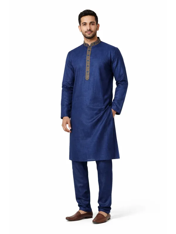 Blue_Cotton_Kurta_Pajama_For_Men