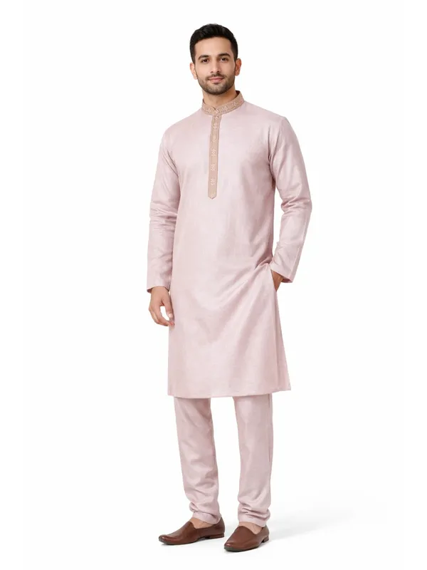 Light_Pink_Cotton_Blend_Kurta_Pajama_Set_For_Men