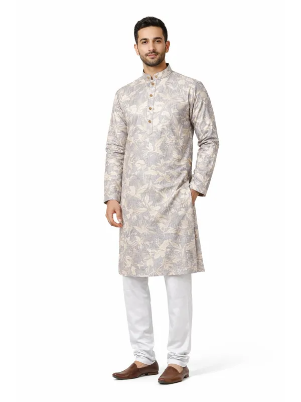 Silver_Cotton_Blend_Kurta_Pajama_For_Men