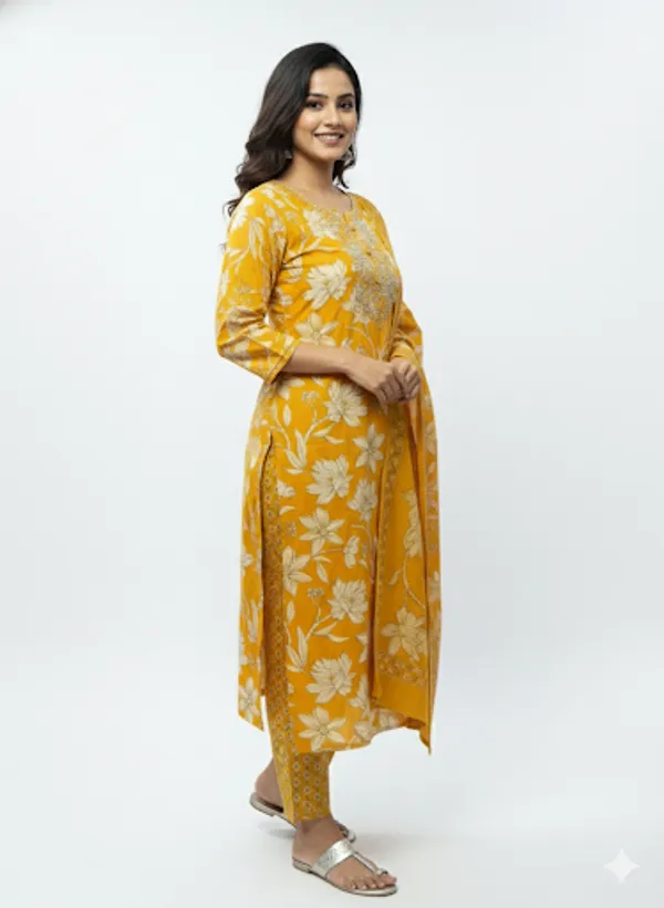 Yellow_Cotton_Blend_Suit_Set_With_Dupatta_For_Women