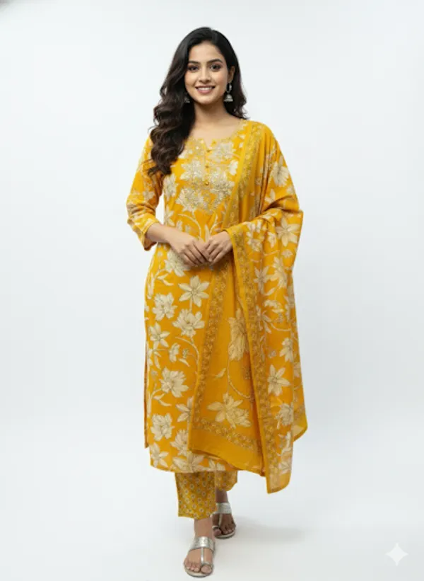 Yellow_Cotton_Blend_Suit_Set_With_Dupatta_For_Women