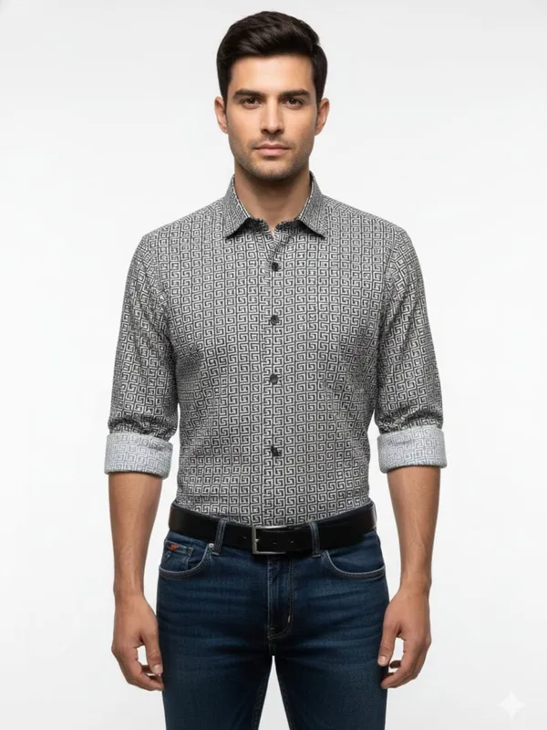 Grey_100%_Premium_Cotton_Blend_Shirt_For_Men