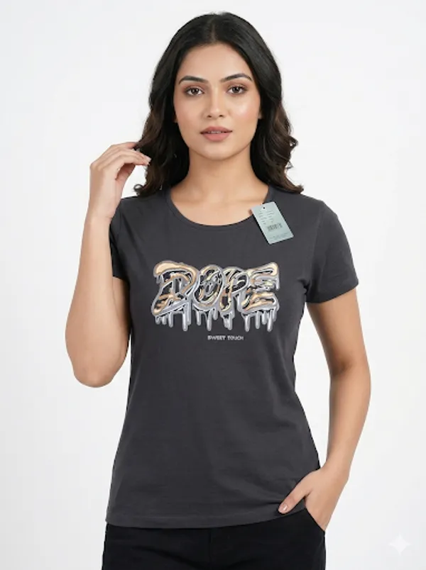 Dark_Grey_Cotton_T-Shirt_For_Women