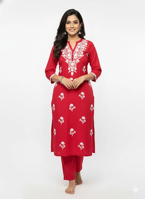 Red_Cotton_Kurta_Set_For_Women