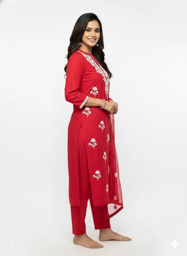 Red_Cotton_Kurta_Set_For_Women
