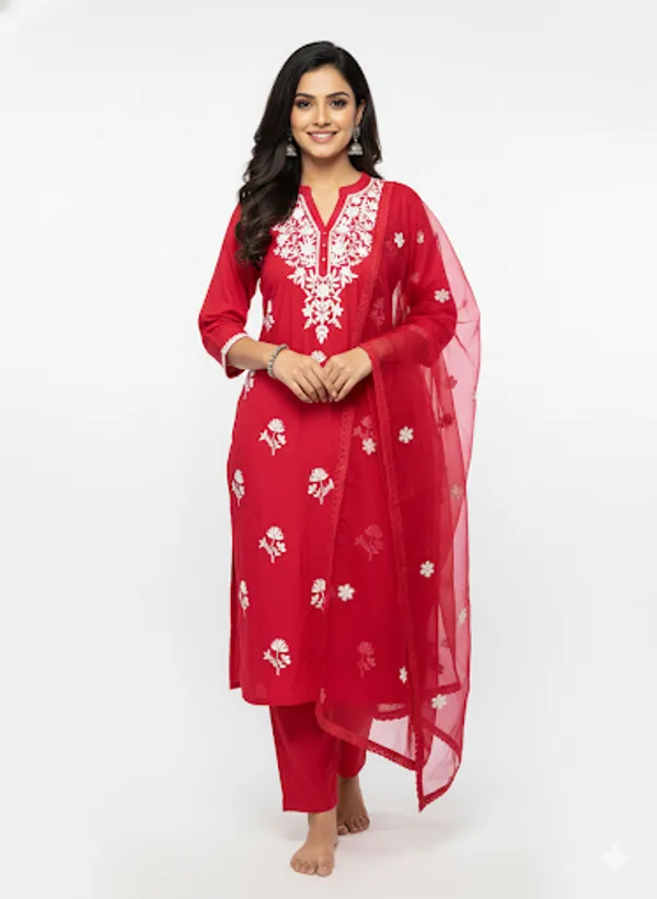 Red_Cotton_Kurta_Set_For_Women