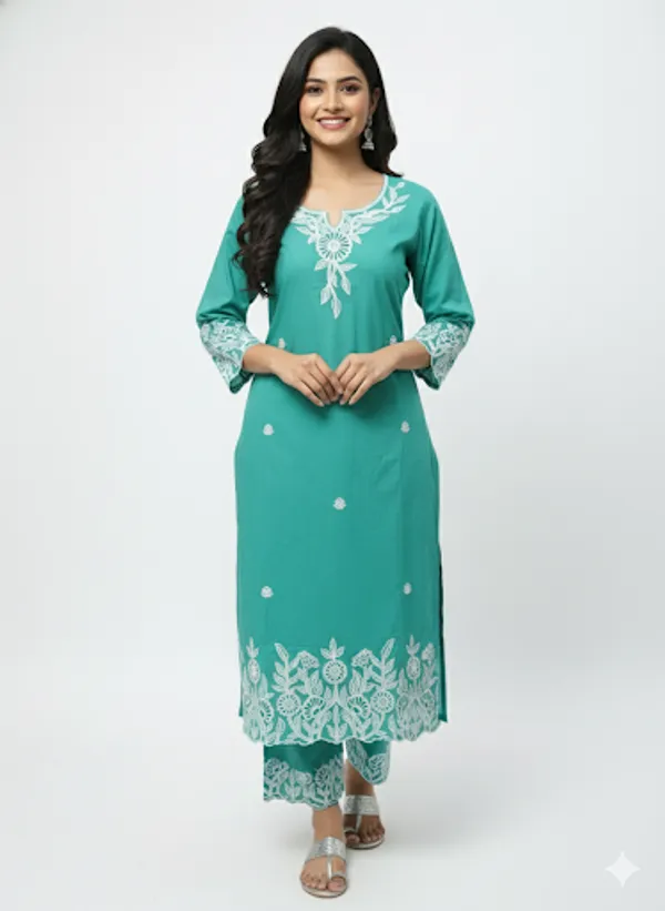 Sea_Green_Cotton_Rayon_Blend_Kurta_Set_For_Women