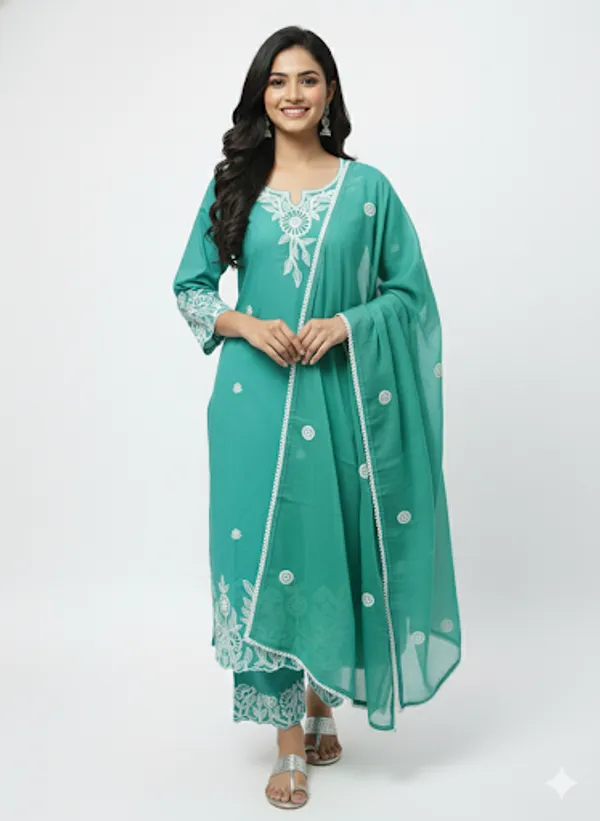 Sea_Green_Cotton_Rayon_Blend_Kurta_Set_For_Women