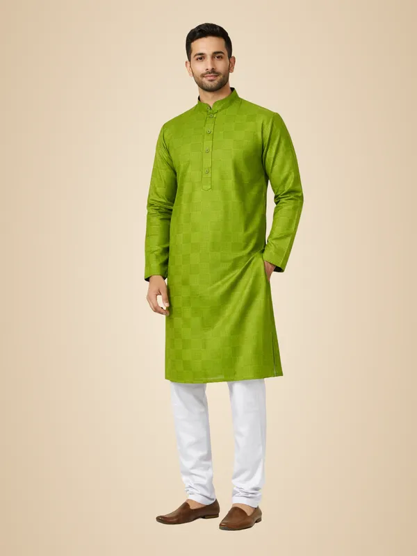 Green_Cotton_Blend_Kurta_Pajama_For_Men