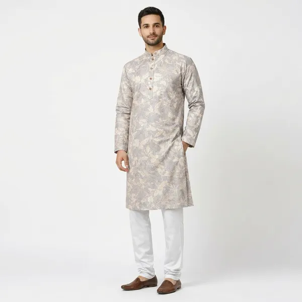 Silver_Cotton_Blend_Kurta_Pajama_For_Men