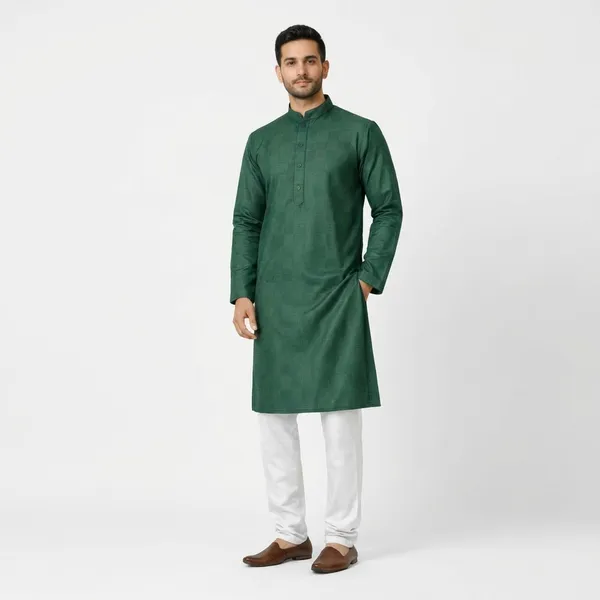 Green_Cotton_Rayon_Blend_Kurta_Pajama_Set_For_Men