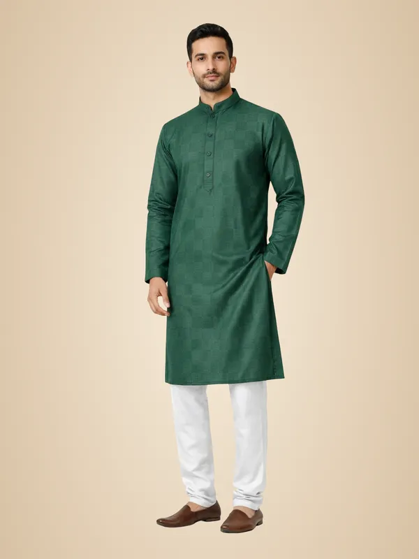 Green_Cotton_Rayon_Blend_Kurta_Pajama_Set_For_Men