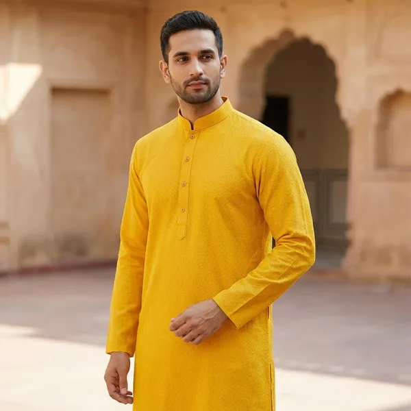 Yellow_100%_Cotton_Kurta_Pajama_For_Men