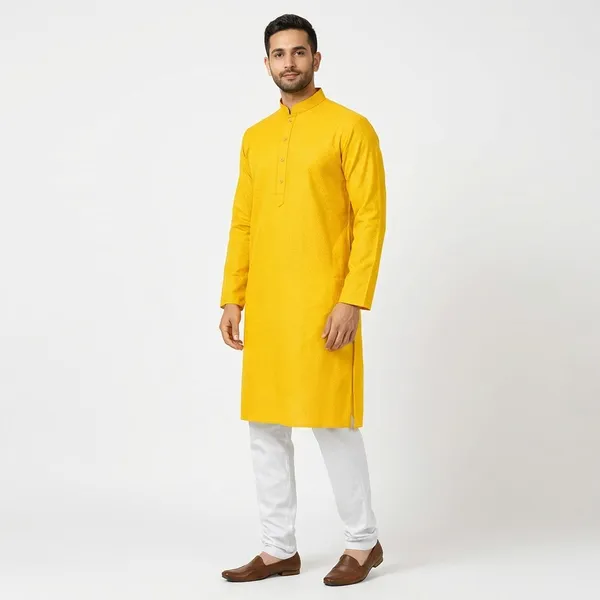 Yellow_100%_Cotton_Kurta_Pajama_For_Men