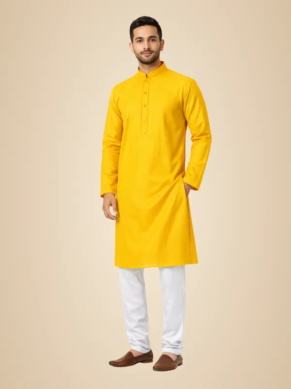 Yellow_100%_Cotton_Kurta_Pajama_For_Men