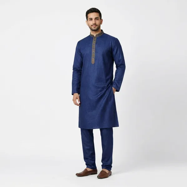 Blue_Cotton_Kurta_Pajama_For_Men