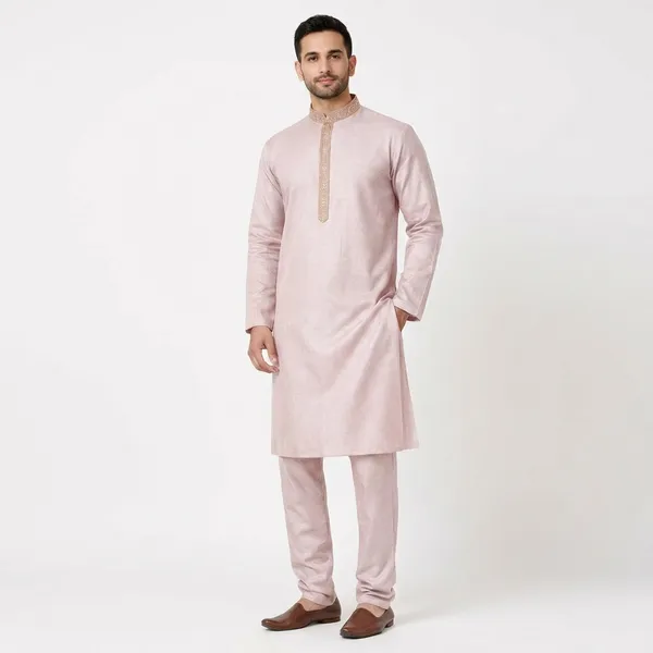 Light_Pink_Cotton_Blend_Kurta_Pajama_Set_For_Men