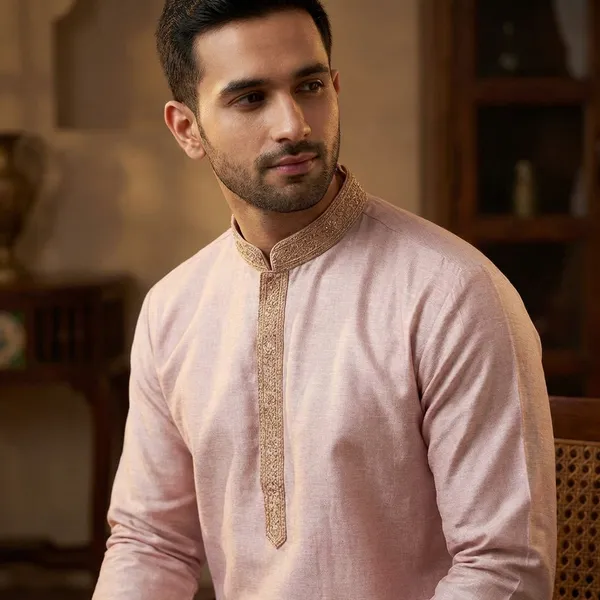Light_Pink_Cotton_Blend_Kurta_Pajama_Set_For_Men