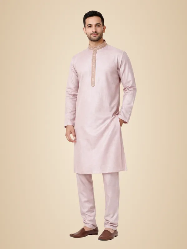 Light_Pink_Cotton_Blend_Kurta_Pajama_Set_For_Men