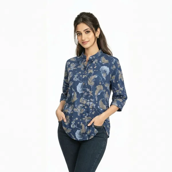 Blue_Floral_Cotton_Blend_Top_For_Women