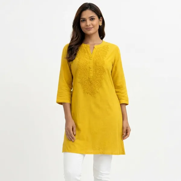 Yellow_Cotton_Kurti_For_Women