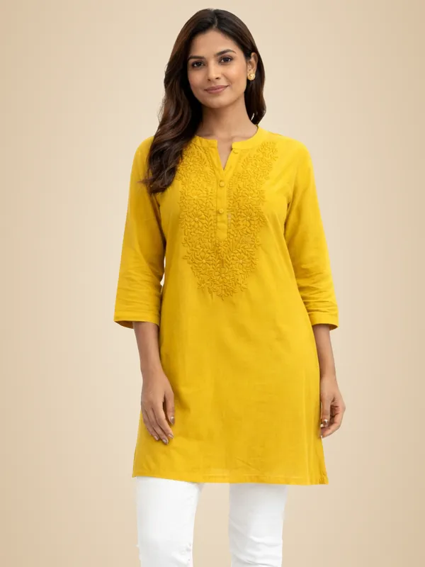 Yellow_Cotton_Kurti_For_Women