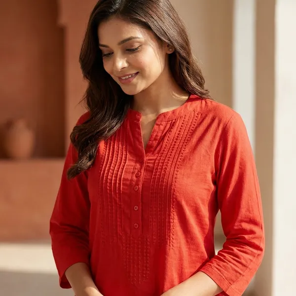 Red_Cotton_Blend_Kurti_For_Women