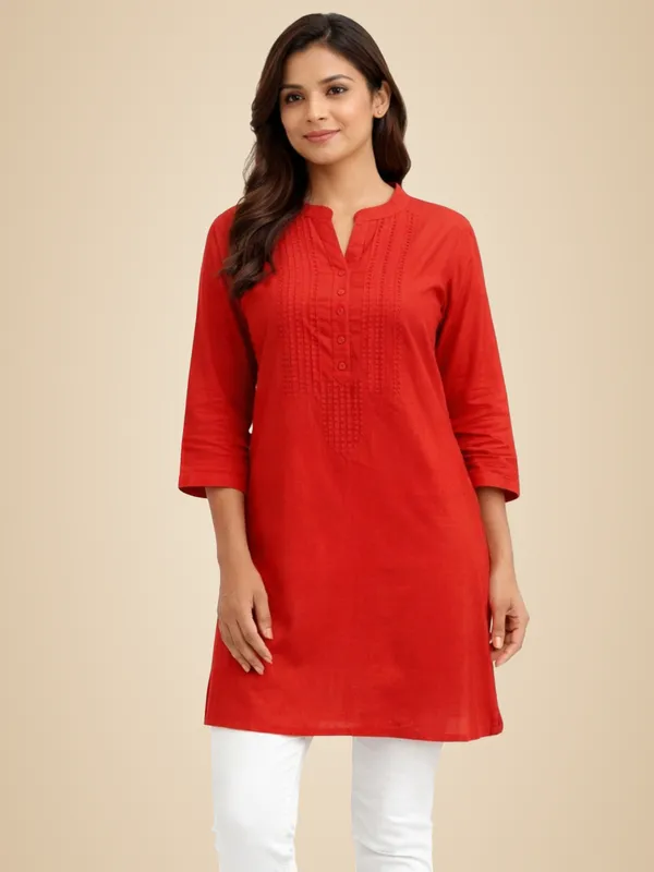 Red_Cotton_Blend_Kurti_For_Women