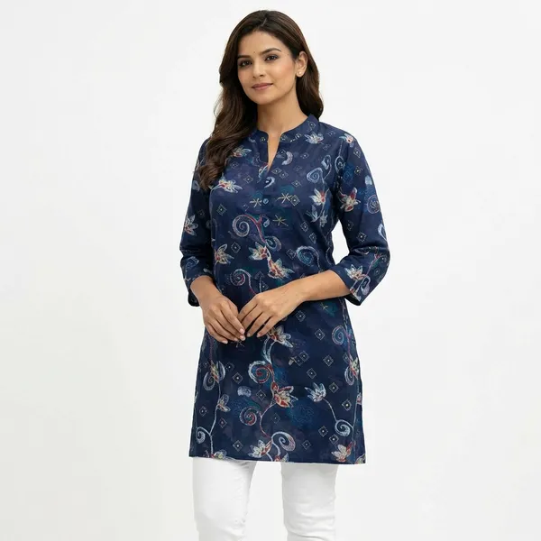 Indigo_Blue_Cotton_Rayon_Blend_Kurti_For_Women
