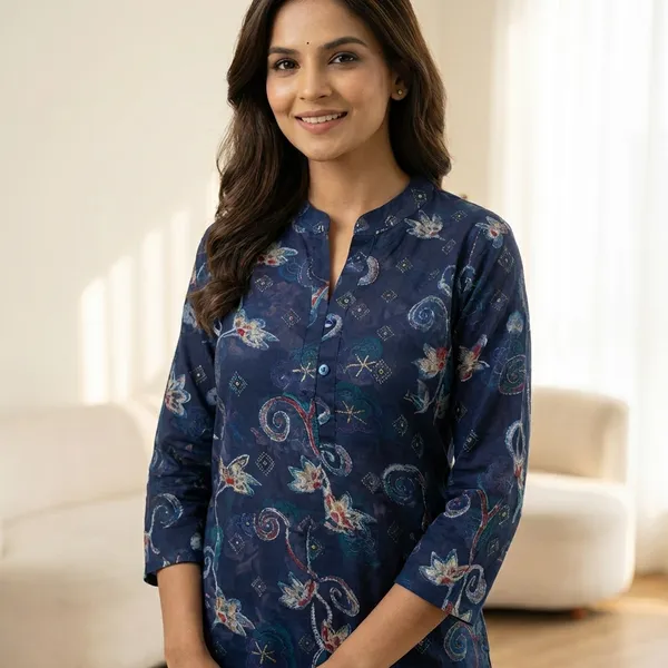 Indigo_Blue_Cotton_Rayon_Blend_Kurti_For_Women