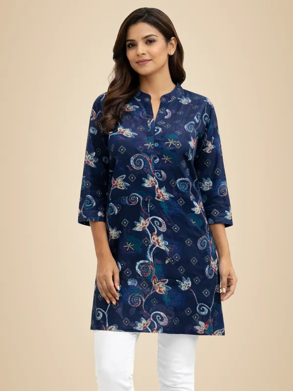 Indigo_Blue_Cotton_Rayon_Blend_Kurti_For_Women