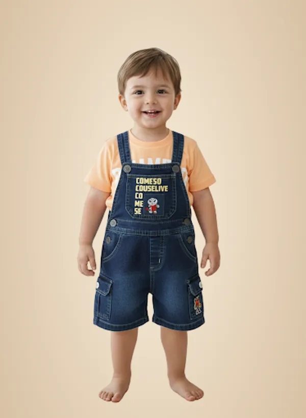 Peach_And_Blue_Cotton_Dungaree_Set_For_Kids