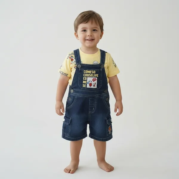 Cream_And_Blue_Cotton_Blend_Dungaree_Set_For_Kids