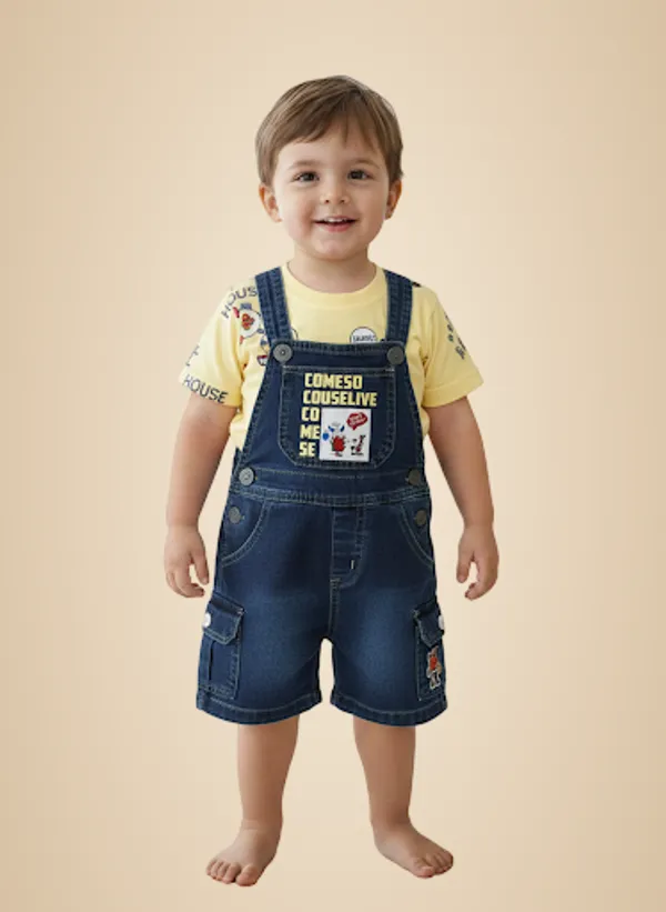 Cream_And_Blue_Cotton_Blend_Dungaree_Set_For_Kids