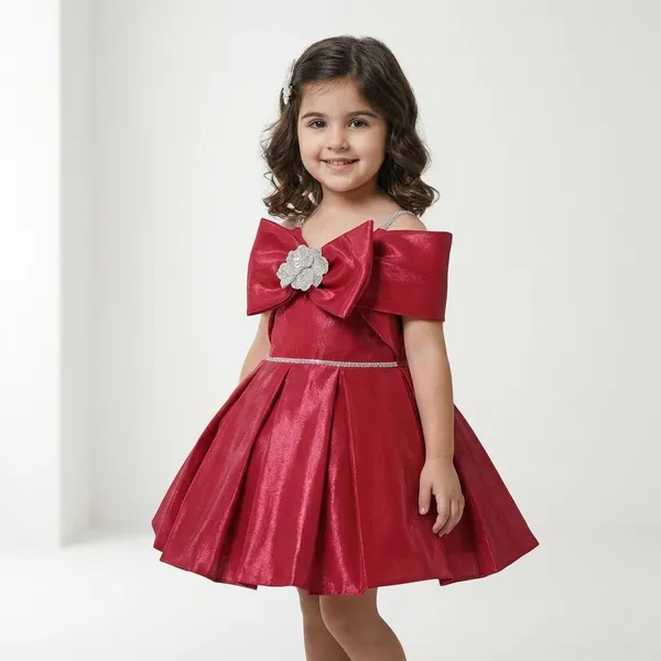 Dark_Pink_Cotton_Blend_Frock_For_Girls