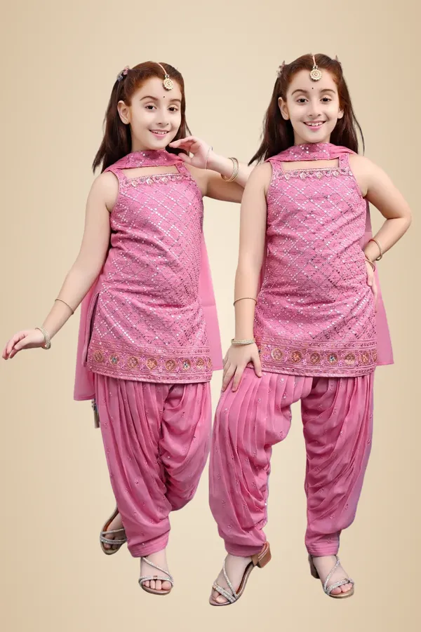 Pink_Cotton_Kurti_Patiala_And_Dupatta_Set_For_Girls