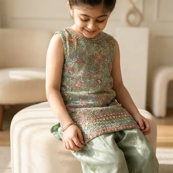 Green_Cotton_Kurta_Set_For_Girls