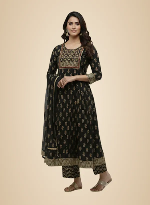 Black_Cotton_Blend_Anarkali_Set_With_Dupatta_For_Women