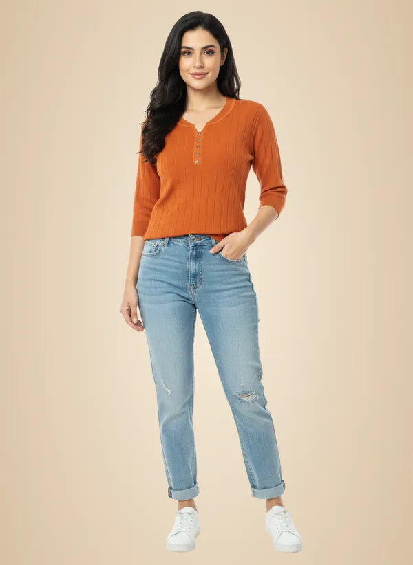 Rust_Brown_100%_Premium_Cotton_Blend_Top_For_Women